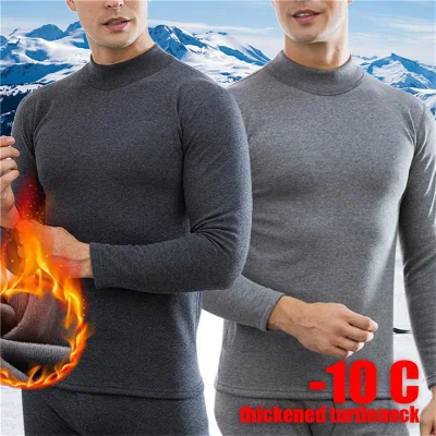 Homens roupas térmicas de inverno mangas compridas conjunto de roupa interior de lã masculino pensar roupas de pescoço alto roupa interior térmica